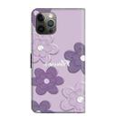 For iPhone 12 / 12 Pro Fresh Painted Leather Phone Case(Dark Purple Flowers) - 3