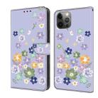 For iPhone 12 / 12 Pro Fresh Painted Leather Phone Case(Purple Floral) - 1