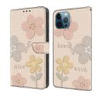 For iPhone 12 / 12 Pro Fresh Painted Leather Phone Case(Beige Flowers) - 1