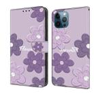 For iPhone 12 Pro Max Fresh Painted Leather Phone Case(Dark Purple Flowers) - 1