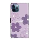 For iPhone 12 Pro Max Fresh Painted Leather Phone Case(Dark Purple Flowers) - 3