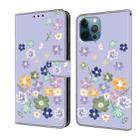 For iPhone 12 Pro Max Fresh Painted Leather Phone Case(Purple Floral) - 1