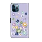 For iPhone 12 Pro Max Fresh Painted Leather Phone Case(Purple Floral) - 3