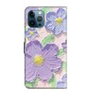For iPhone 12 Pro Max Fresh Painted Leather Phone Case(Oil Painting Purple Flowers) - 3