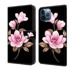 For iPhone 12 Pro Max Fresh Painted Leather Phone Case(Black Flowers) - 1