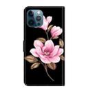 For iPhone 12 Pro Max Fresh Painted Leather Phone Case(Black Flowers) - 3