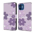 For iPhone 12 mini Fresh Painted Leather Phone Case(Dark Purple Flowers) - 1