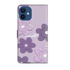For iPhone 12 mini Fresh Painted Leather Phone Case(Dark Purple Flowers) - 3