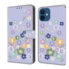 For iPhone 12 mini Fresh Painted Leather Phone Case(Purple Floral) - 1