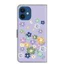 For iPhone 12 mini Fresh Painted Leather Phone Case(Purple Floral) - 3