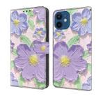 For iPhone 12 mini Fresh Painted Leather Phone Case(Oil Painting Purple Flowers) - 1