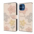 For iPhone 12 mini Fresh Painted Leather Phone Case(Beige Flowers) - 1