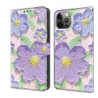 For iPhone 11 Pro Max Fresh Painted Leather Phone Case(Oil Painting Purple Flowers) - 1