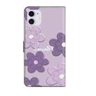 For iPhone 11 Fresh Painted Leather Phone Case(Dark Purple Flowers) - 3