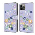 For iPhone 11 Pro Fresh Painted Leather Phone Case(Purple Floral) - 1
