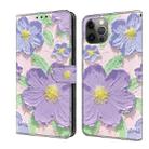 For iPhone 11 Pro Fresh Painted Leather Phone Case(Oil Painting Purple Flowers) - 1