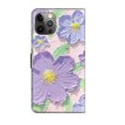 For iPhone 11 Pro Fresh Painted Leather Phone Case(Oil Painting Purple Flowers) - 3