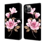 For iPhone 11 Pro Fresh Painted Leather Phone Case(Black Flowers) - 1