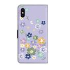 For iPhone X / XS Fresh Painted Leather Phone Case(Purple Floral) - 3