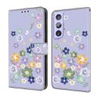 For Samsung Galaxy S22 5G Fresh Painted Leather Phone Case(Purple Floral) - 1