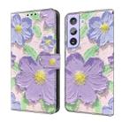 For Samsung Galaxy S22+ 5G Fresh Painted Leather Phone Case(Oil Painting Purple Flowers) - 1