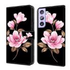 For Samsung Galaxy S22+ 5G Fresh Painted Leather Phone Case(Black Flowers) - 1