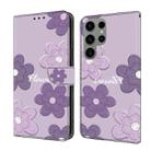 For Samsung Galaxy S22 Ultra 5G Fresh Painted Leather Phone Case(Dark Purple Flowers) - 1