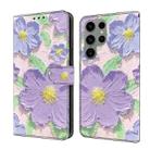 For Samsung Galaxy S22 Ultra 5G Fresh Painted Leather Phone Case(Oil Painting Purple Flowers) - 1