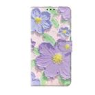 For Samsung Galaxy S22 Ultra 5G Fresh Painted Leather Phone Case(Oil Painting Purple Flowers) - 2