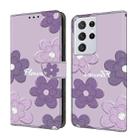 For Samsung Galaxy S21 Ultra 5G Fresh Painted Leather Phone Case(Dark Purple Flowers) - 1