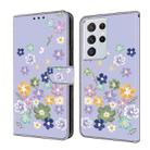 For Samsung Galaxy S21 Ultra 5G Fresh Painted Leather Phone Case(Purple Floral) - 1