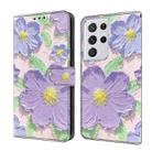 For Samsung Galaxy S21 Ultra 5G Fresh Painted Leather Phone Case(Oil Painting Purple Flowers) - 1