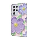 For Samsung Galaxy S21 Ultra 5G Fresh Painted Leather Phone Case(Oil Painting Purple Flowers) - 3