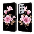 For Samsung Galaxy S21 Ultra 5G Fresh Painted Leather Phone Case(Black Flowers) - 1