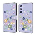 For Samsung Galaxy S21 5G Fresh Painted Leather Phone Case(Purple Floral) - 1