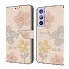 For Samsung Galaxy S21 5G Fresh Painted Leather Phone Case(Beige Flowers) - 1