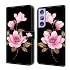 For Samsung Galaxy S21 5G Fresh Painted Leather Phone Case(Black Flowers) - 1