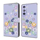 For Samsung Galaxy S21+ 5G Fresh Painted Leather Phone Case(Purple Floral) - 1