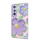 For Samsung Galaxy S21+ 5G Fresh Painted Leather Phone Case(Oil Painting Purple Flowers) - 3