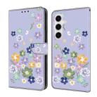 For Samsung Galaxy A15 5G Fresh Painted Leather Phone Case(Purple Floral) - 1