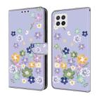 For Samsung Galaxy A22 5G Fresh Painted Leather Phone Case(Purple Floral) - 1