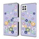 For Samsung Galaxy A22 4G Fresh Painted Leather Phone Case(Purple Floral) - 1