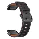 For Garmin 22mm Stainless Steel Quick Release Leather Watch Band(Black) - 3