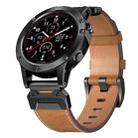 For Garmin 22mm Stainless Steel Quick Release Leather Watch Band(Dark Brown) - 1