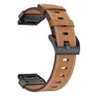 For Garmin 22mm Stainless Steel Quick Release Leather Watch Band(Dark Brown) - 3