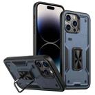 For iPhone 14 Pro Max Ring Holder PC Hybrid TPU Phone Case(Navy Blue) - 1