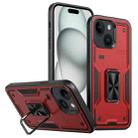 For iPhone 15 Ring Holder PC Hybrid TPU Phone Case(Red) - 1