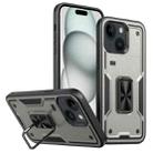 For iPhone 15 Plus Ring Holder PC Hybrid TPU Phone Case(Titanium Grey) - 1