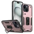 For iPhone 15 Plus Ring Holder PC Hybrid TPU Phone Case(Rose Gold) - 1