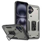 For iPhone 16 Ring Holder PC Hybrid TPU Phone Case(Titanium Grey) - 1